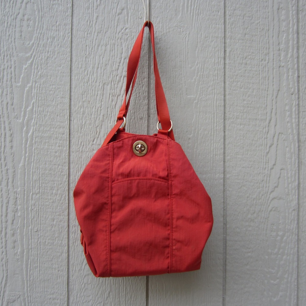 Baggallini Red Nylon Hobo Shoulder Bag Travel Crossbody Purse Gold Hardware